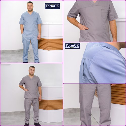 Мужской медицинский костюм FormOK Онуфрий серо-голубой