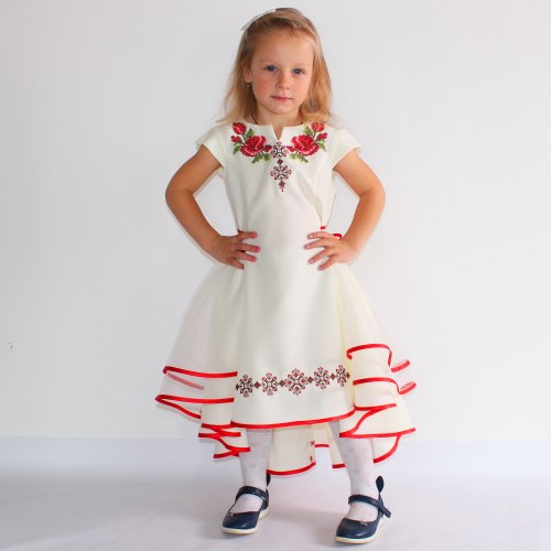 Дитяча вишита сукня Мальвіна з вишивкою Зоряна на кремовому габардині