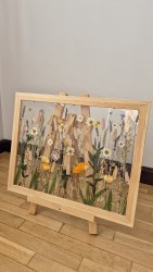 Интерьерное панно из сухоцветов без фона 35х45 см с ромашками
