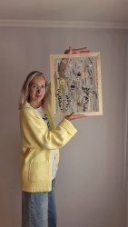 Интерьерное панно из сухоцветов без фона 35х45 см с ромашками и виолами