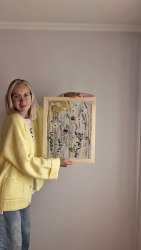 Интерьерное панно из сухоцветов без фона 35х45 см с ромашками и виолами