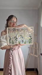 Интерьерное панно из сухоцветов без фона 30х45 см "Графский пруд"