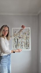 Интерьерное панно из сухоцветов без фона 40х50 см с ромашками и виолами