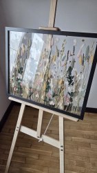 Интерьерное панно из сухоцветов без фона 40х50 см "Розовый закат" рама черного цвета