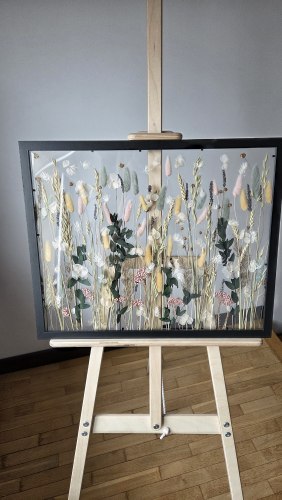 Интерьерное панно из сухоцветов без фона 40х50 см "Розовый закат" рама черного цвета