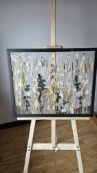 Интерьерное панно из сухоцветов без фона 40х50 см "Розовый закат" рама черного цвета