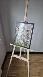 Интерьерное панно из сухоцветов без фона 30х40 см с ромашками и виолами, рама черного цвета