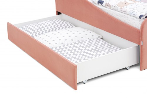 Детская мягкая кровать с ящиком "Letmo" 70*160 пудровый (велюр)