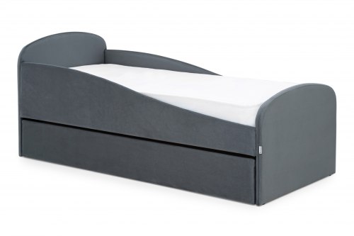 Детская мягкая кровать с ящиком "Letmo" 70*160 графит (велюр)