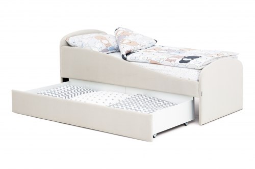 Детская мягкая кровать с ящиком "Letmo" 70*160 ванильный (велюр)