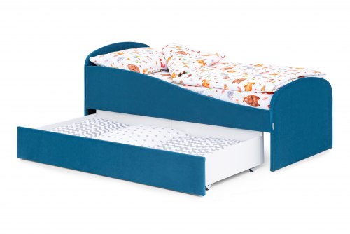 Детская мягкая кровать с ящиком "Letmo" 70*160 морской (велюр)