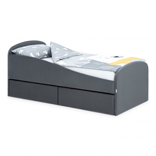 Детская мягкая кровать с ящиком "Letmo" 80*190 графит (велюр)