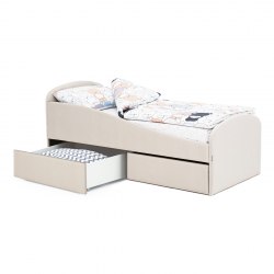 Детская мягкая кровать с ящиком "Letmo" 80*190 ванильный (велюр)