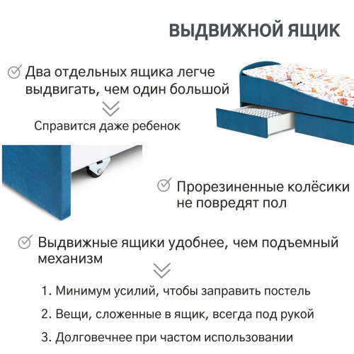 Детская мягкая кровать с ящиком "Letmo" 80*190 морской (велюр)