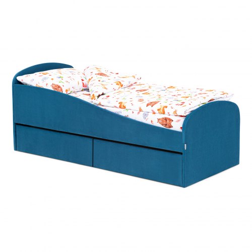 Детская мягкая кровать с ящиком "Letmo" 80*190 морской (велюр)