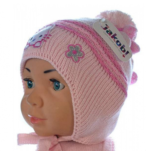 Вязаный комплект - двойная шапочка и шарф, для девочек, охват головы 46-50 см (артикул 1417-02)