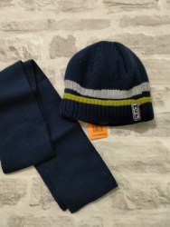 Вязаный зимний комплект для мальчиков - шапочка на флисовом подкладе и шарф, возраст 5-7 лет (артикул 1204)