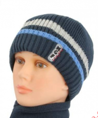 Вязаный зимний комплект для мальчиков - шапочка на флисовом подкладе и шарф, возраст 3-5 лет (артикул 1204-02)