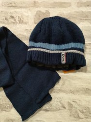Вязаный зимний комплект для мальчиков - шапочка на флисовом подкладе и шарф, возраст 7-9 лет (артикул 1204-03)