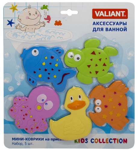 Набор мини-ковриков для ванны "Малышам" (на присосах), 5 шт
