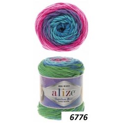 Alize Superlana Maxi Long Batik цвет 6776 розовый фиолетовый синий зеленый Alize 25% шерсть, 75% акрил, длина в мотке 250 м.