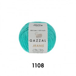 Gazzal Jeans, цвет 1108 зелень Gazzal 58% хлопок, 42% акрил, длина в мотке 170 м.
