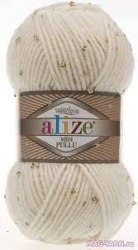 Alize Superlana Midi Pullu цвет 62 молочный Alize 5% пайетки, 23% шерсть, 5% полиамид, 67% акрил, длина в мотке 150 м.