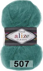 Alize Mohair Classic New цвет 507 изумруд Alize 25% мохер, 24% шерсть, 51% акрил, длина в мотке 200 м.