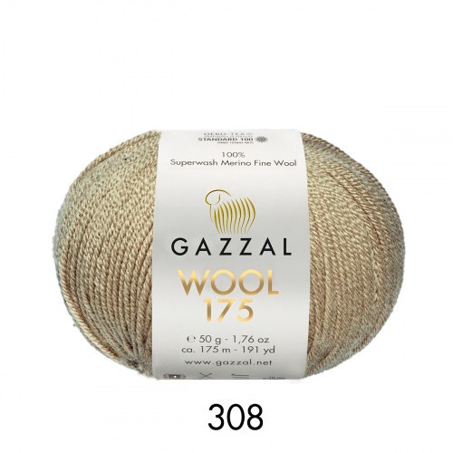 Пряжа Gazzal Wool 175 цвет 308 бежевый Gazzal 100% тонкая шерсть мериноса супервош. Моток 50 гр. 175 м.