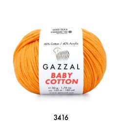 Пряжа Gazzal Baby Cotton цвет 3416 оранжевый Gazzal 60% хлопок, 40% акрил. Моток 50 гр. 165 м.