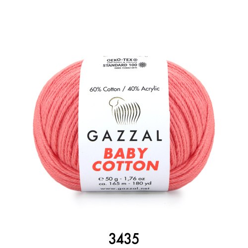Пряжа Gazzal Baby Cotton цвет 3435 ярко розовый Gazzal 60% хлопок, 40% акрил. Моток 50 гр. 165 м.