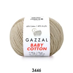 Пряжа Gazzal Baby Cotton цвет 3446 кофейный Gazzal 60% хлопок, 40% акрил. Моток 50 гр. 165 м.