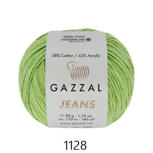 Gazzal Jeans, цвет 1129 молодой горошек Gazzal 58% хлопок, 42% акрил, длина в мотке 170 м.