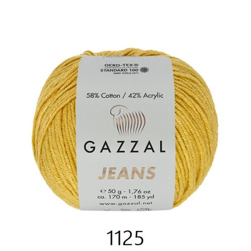 Gazzal Jeans, цвет 1125 желтый Gazzal 58% хлопок, 42% акрил, длина в мотке 170 м.