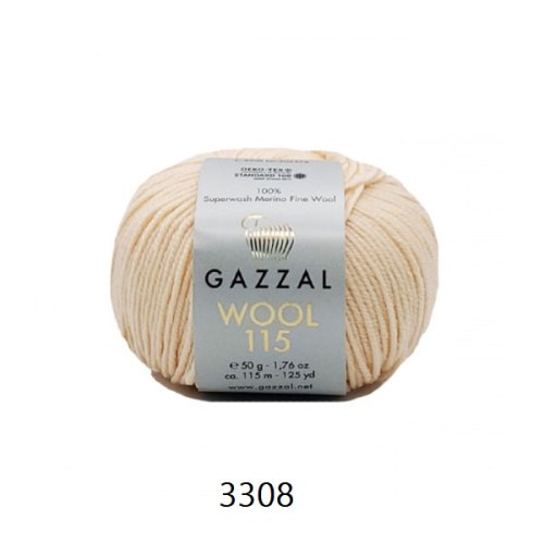 Пряжа Gazzal Wool 115 цвет 3308 бежевый Gazzal 100% тонкая шерсть мериноса супервош. Моток 50 гр. 115 м.