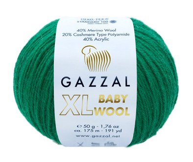Пряжа Gazzal Baby Wool XL цвет 814 зеленый Gazzal 40% меринос, 20% кашемир, 40% акрил. Моток 50 гр. 100 м.