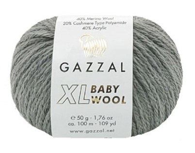 Пряжа Gazzal Baby Wool XL цвет 818 серый Gazzal 40% меринос, 20% кашемир, 40% акрил. Моток 50 гр. 100 м.