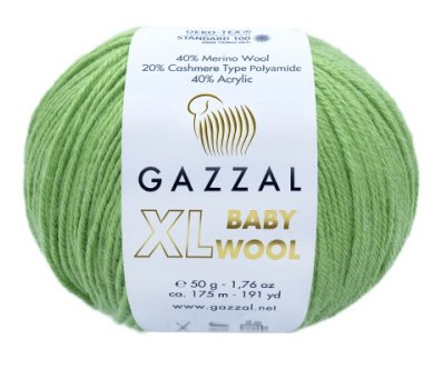 Пряжа Gazzal Baby Wool XL цвет 838 зеленая фисташка Gazzal 40% меринос, 20% кашемир, 40% акрил. Моток 50 гр. 100 м.