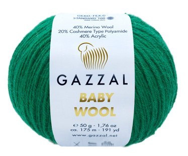 Пряжа Gazzal Baby Wool цвет 814 зеленый Gazzal 40% меринос, 20% кашемир, 40% акрил. Моток 50 гр. 175 м.