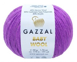 Пряжа Gazzal Baby Wool цвет 815 фиолетовый Gazzal 40% меринос, 20% кашемир, 40% акрил. Моток 50 гр. 175 м.