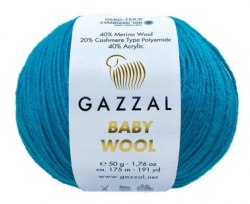 Пряжа Gazzal Baby Wool цвет 822 бирюза Gazzal 40% меринос, 20% кашемир, 40% акрил. Моток 50 гр. 175 м.
