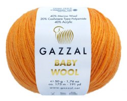 Пряжа Gazzal Baby Wool цвет 837 апельсин Gazzal 40% меринос, 20% кашемир, 40% акрил. Моток 50 гр. 175 м.