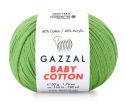 Пряжа Gazzal Baby Cotton цвет 3448 зеленый горошек Gazzal 60% хлопок, 40% акрил. Моток 50 гр. 165 м.