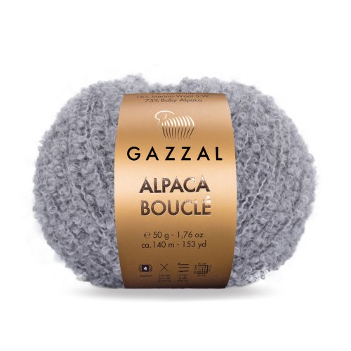 Пряжа Gazzal Alpaca Boucle цвет 128 серый Gazzal 75% ,беби альпака, 18% суперваш шерсть мериноса, 7% полиамид. Моток 50 гр. 140 м.