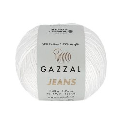 Gazzal Jeans, цвет 1119 белый Gazzal 58% хлопок, 42% акрил, длина в мотке 170 м.