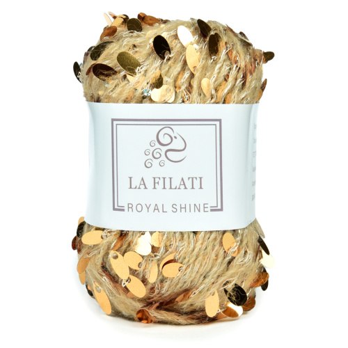 La Filati Royal Shine цвет 013 Nako 50.7% пайетки, 5,5% хлопок, 27,4% полиэстер, 12% акрил, 0,9% шерсть, 2,7% нейлон, 0,8% спандексмоток 50 г., длина в мотке 70 м.