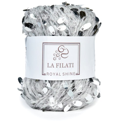 La Filati Royal Shine цвет 014 Nako 50.7% пайетки, 5,5% хлопок, 27,4% полиэстер, 12% акрил, 0,9% шерсть, 2,7% нейлон, 0,8% спандексмоток 50 г., длина в мотке 70 м.