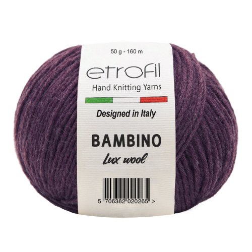 Etrofil Bambino Lux Wool, цвет 70317 слива Etrofil 60% шерсть мериноса, 40% акрил, моток 50 гр. длина в мотке 160 м.