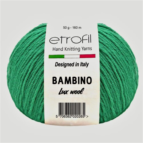 Etrofil Bambino Lux Wool, цвет 70407 зелень Etrofil 60% шерсть мериноса, 40% акрил, моток 50 гр. длина в мотке 160 м.