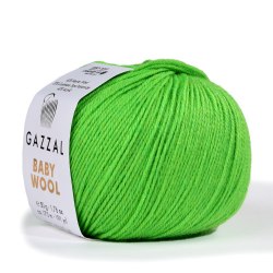 Пряжа Gazzal Baby Wool цвет 821 салатовый Gazzal 40% меринос, 20% кашемир, 40% акрил. Моток 50 гр. 175 м.